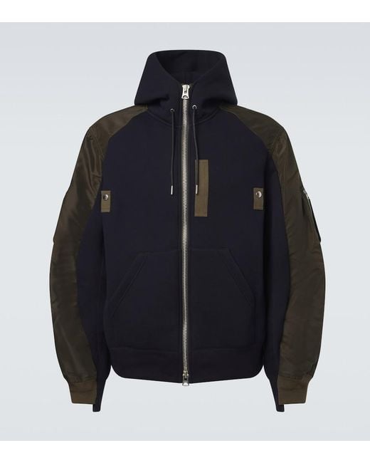 Sacai Black Cotton-Blend And Twill Hoodie for men