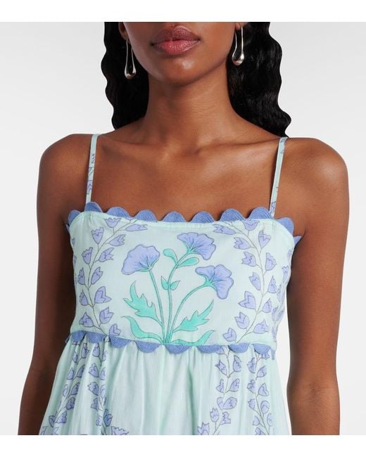 Juliet Dunn Blue Bedrucktes Midikleid Aus Baumwolle