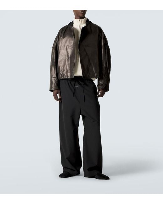 Fear Of God Black Leather Bomber Jacket for men
