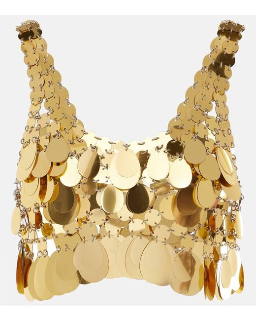 Rabanne Metallic Golden Sparkle Assembly Sequined Crop Top