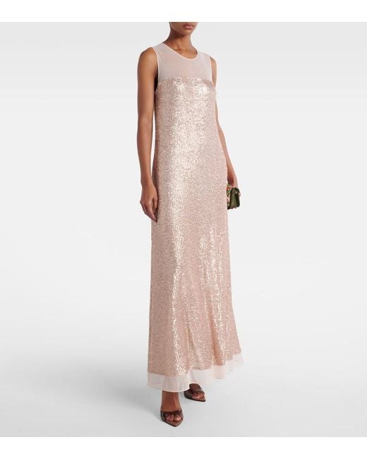 Norma Kamali Natural Floral-Applique Sequined Gown
