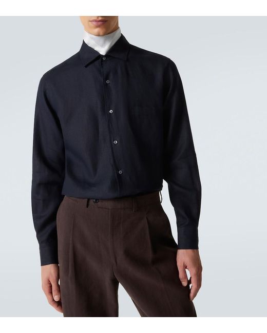 Loro Piana Blue Andre Linen Shirt for men