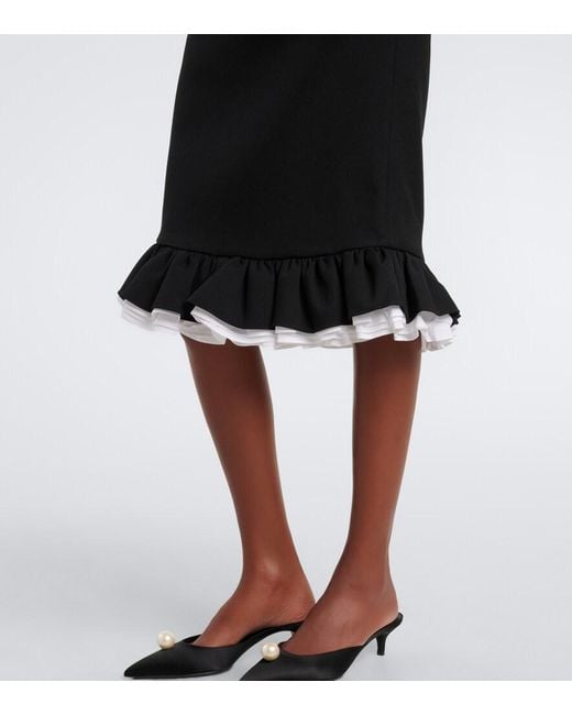 ShuShu/Tong Black Ruffled Wool And Silk Midi Skirt