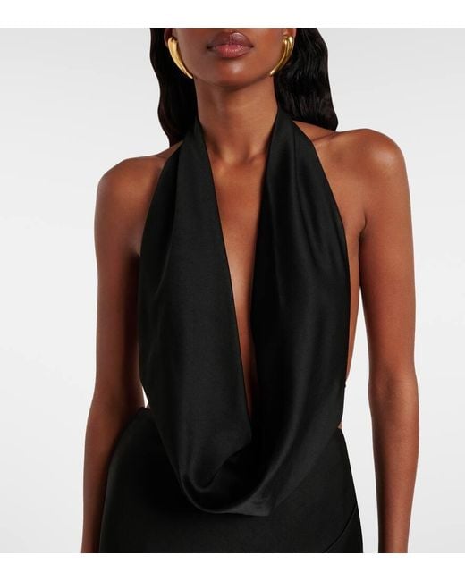 Alex Perry Black Halterneck Open-Back Satin Crepe Gown