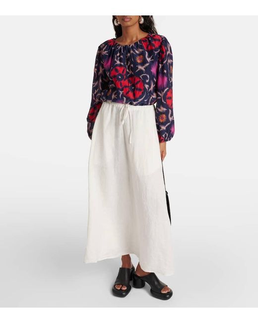 Velvet Red Fraser Printed Cotton And Silk Blouse