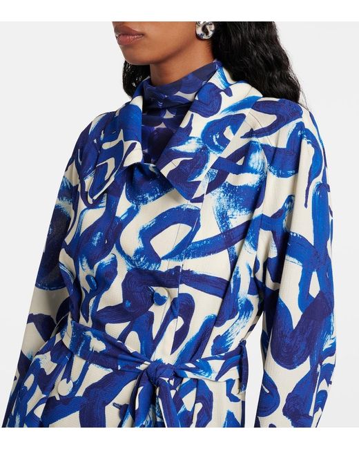 Dries Van Noten Blue Printed Wrap Coat