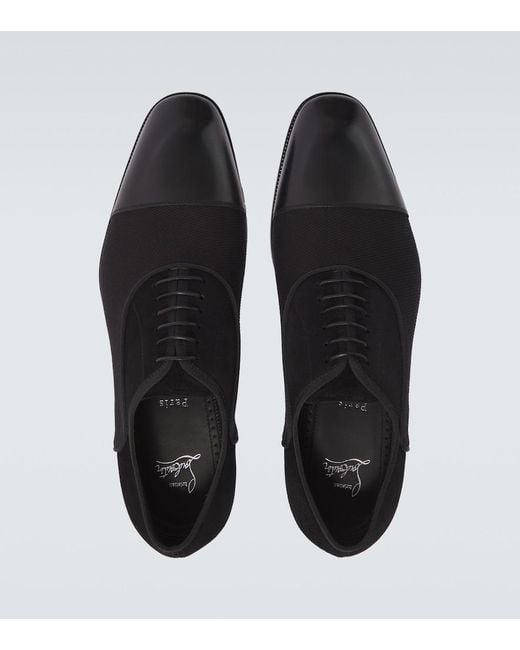 Christian Louboutin Black Greggory Leather-Trimmed Oxford Shoes for men