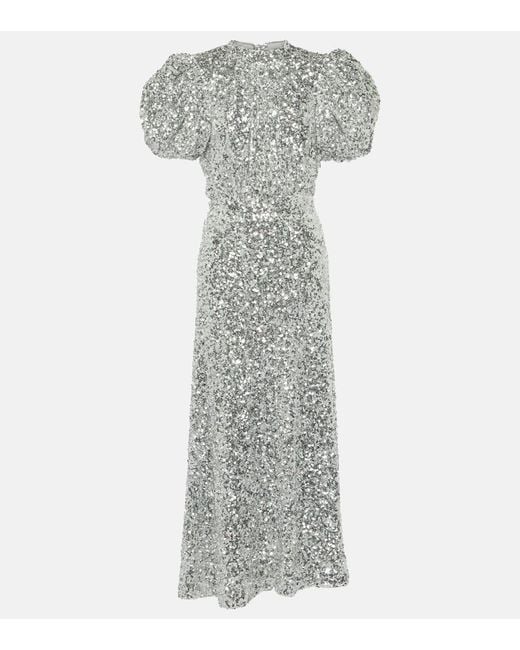 ROTATE BIRGER CHRISTENSEN Gray Puff-sleeve Sequined Midi Dress
