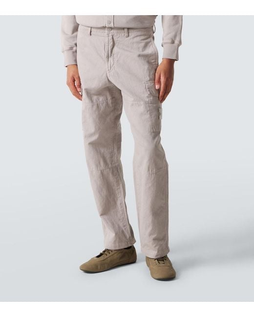 Stone Island Gray Cotton And Linen Canvas Cargo Pants for men