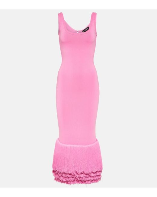 David Koma Pink Fringed Knitted Midi Dress