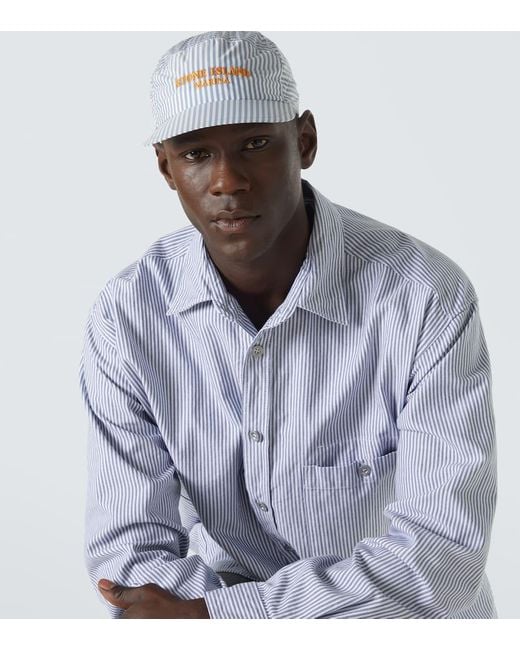 Stone Island White Marina Logo Striped Baseball Cap for men