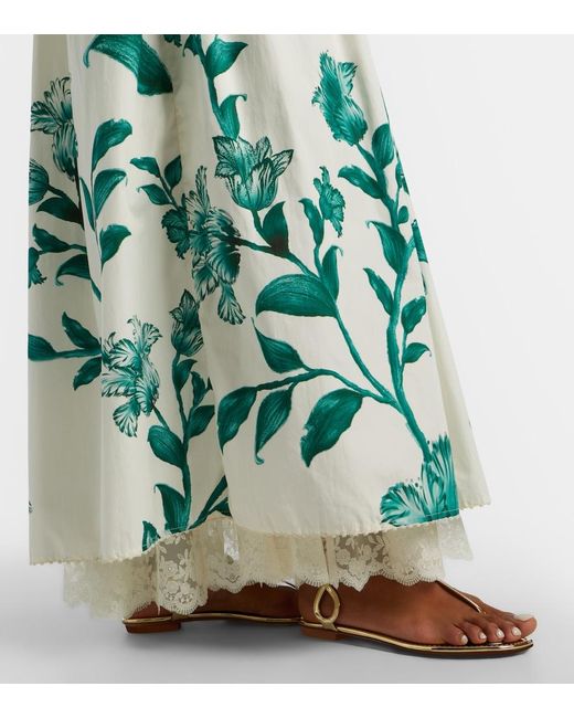Agua Bendita Green Tonia Floral Lace-Trimmed Cotton Maxi Dress