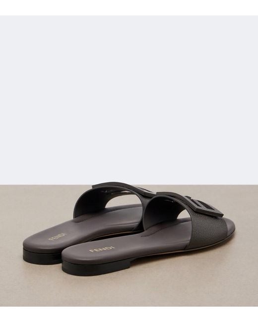Fendi Brown Baguette Leather Slides