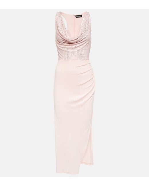David Koma Pink Crystal-Embellished Midi Dress