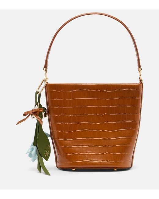 Self-Portrait Brown Small Croc-Effect Leather Bucket Bag