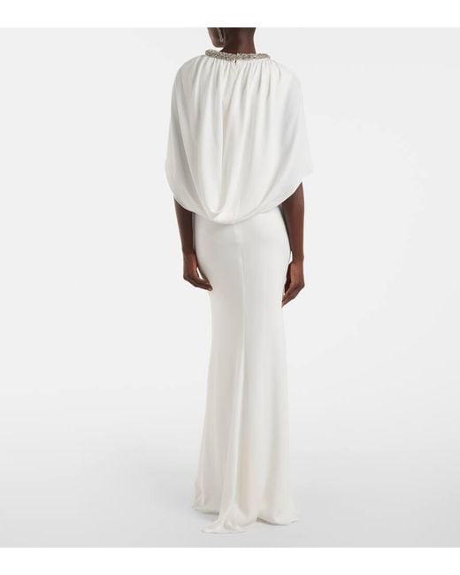 Roland Mouret White Bridal Embellished Caped Gown