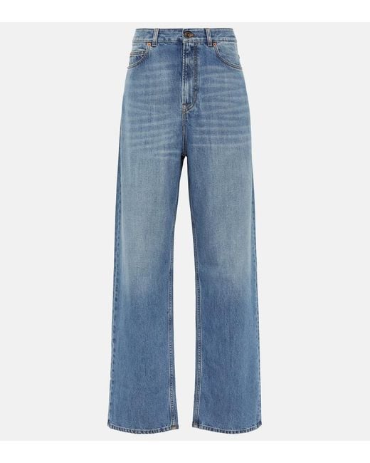 Valentino Blue High-Rise Wide-Leg Jeans