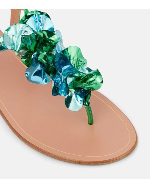Aquazzura Blue Summer Sun Metallic Leather Thong Sandals