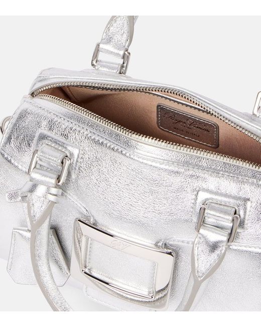 Roger Vivier White Tote Bag Belle Vivier Mini Aus Metallic-Leder