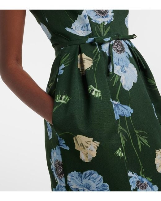 Erdem Green Floral Cotton-Blend Faille Midi Dress