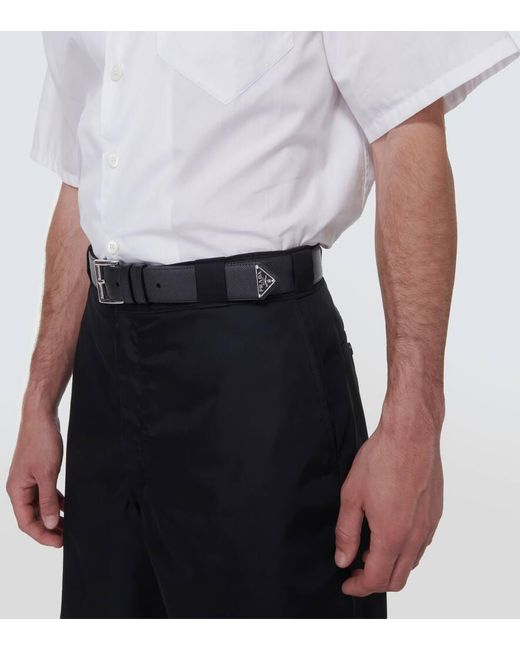 Prada Black Logo Saffiano Leather Belt for men