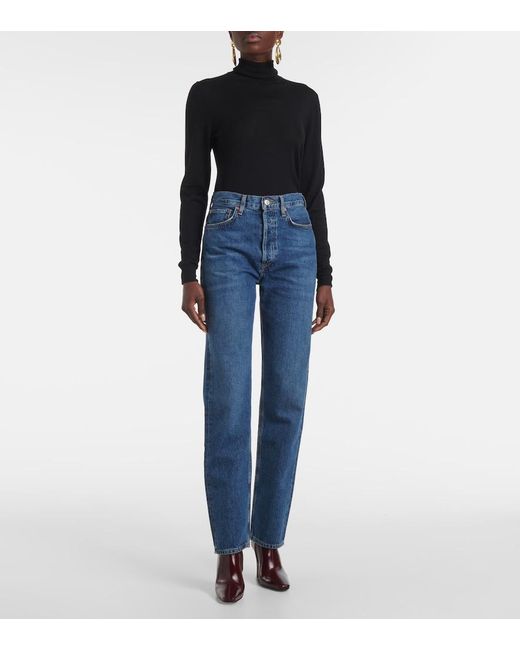 Agolde Blue 90's Pinch Waist Long High-Rise Straight Jeans