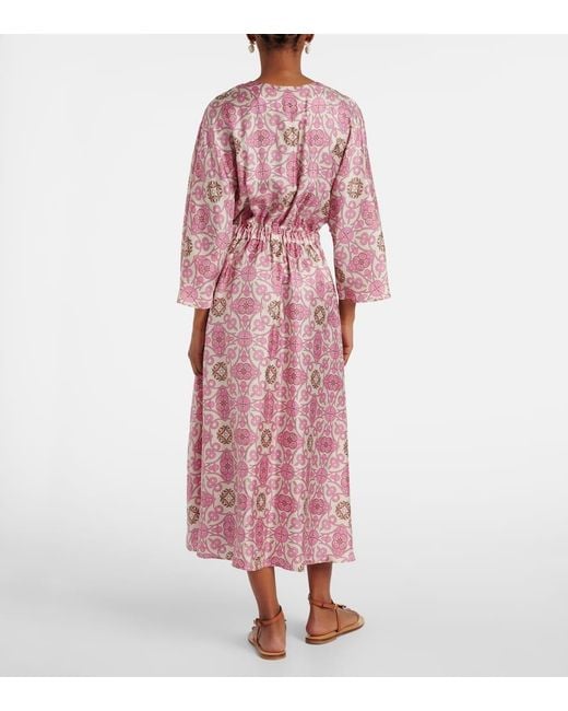 Robe Longue Fulvia Imprimee En Soie Max Mara en coloris Pink