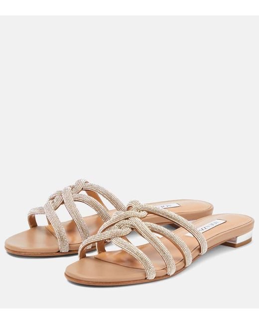 Aquazzura Multicolor Moondust Embellished Leather Slides