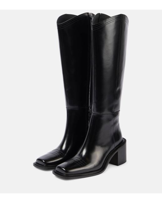 Souliers Martinez Black Polished Leather Knee-High Boots