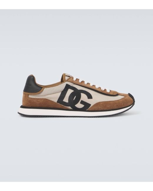 Dolce & Gabbana Natural Dg Cushion Suede-Trimmed Sneakers for men