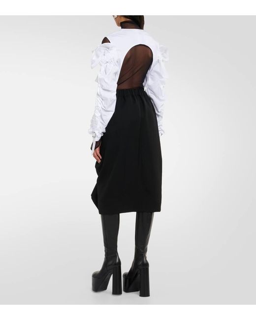 Noir Kei Ninomiya White Ruched Buckle-detail Cotton Top