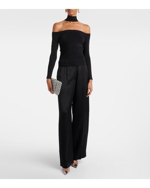 Jonathan Simkhai Black Lila Ribbed-Knit Off-Shoulder Top