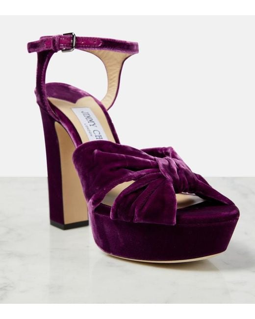 Jimmy Choo Purple Heloise 120 Velvet Peep-Toe Pumps