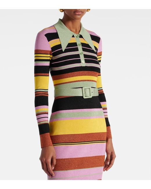 RIXO London Women's Striped Metallic Midi Dress