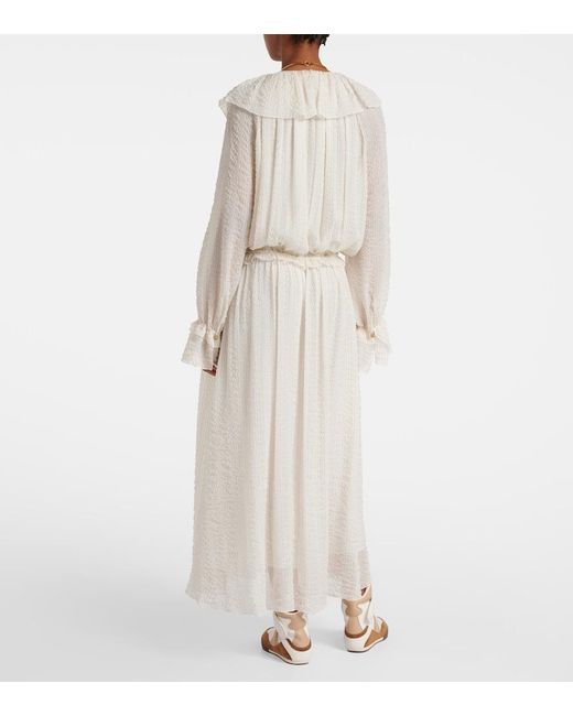 Chloé White Ruffled Silk-Blend Crepe Maxi Dress