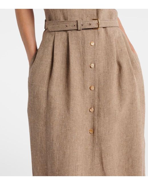 Loro Piana Natural Maise Belted Linen Crepe Shirt Dress