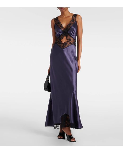 Sir. The Label Blue Aries Lace-trimmed Silk Satin Gown