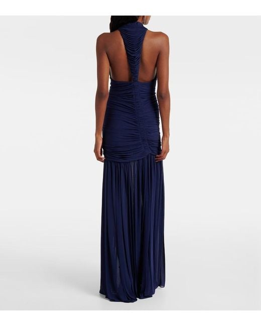Christopher Esber Blue Orion Ruched Halterneck Gown