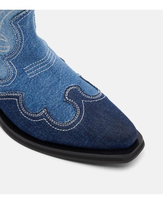Ganni Blue Denim Cowboy Boots