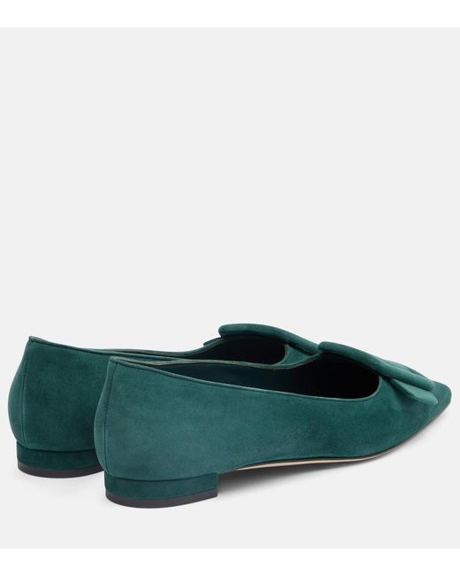 Manolo Blahnik Green Maysale Suede Ballet Flats
