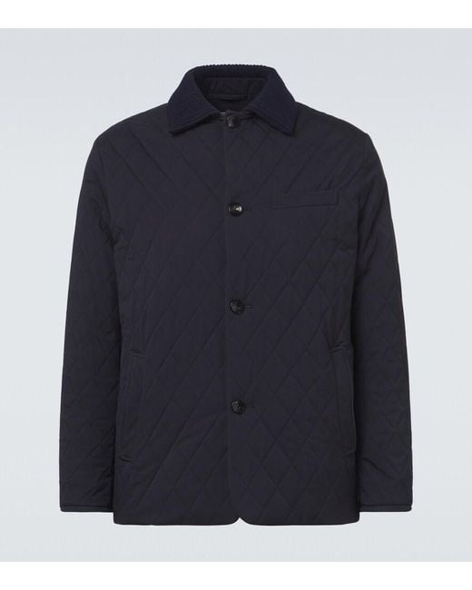 Agnona Blue Quilted Wool-Trimmed Jacket for men