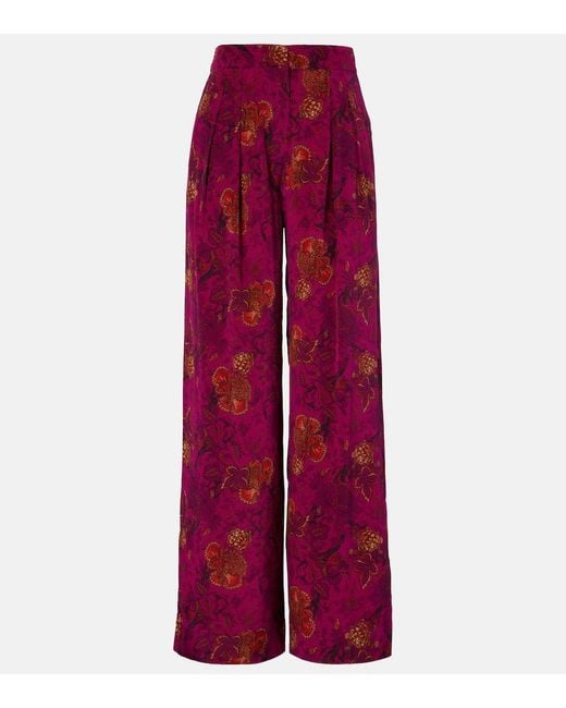 Ulla Johnson Red Aviva Silk Crepe De Chine Wide-Leg Pants