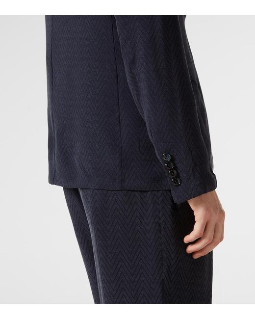 Giorgio Armani Blue Chevron Jacquard Blazer for men