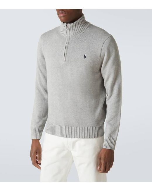 Polo Ralph Lauren Gray Quarter-Zip Cotton Sweater for men