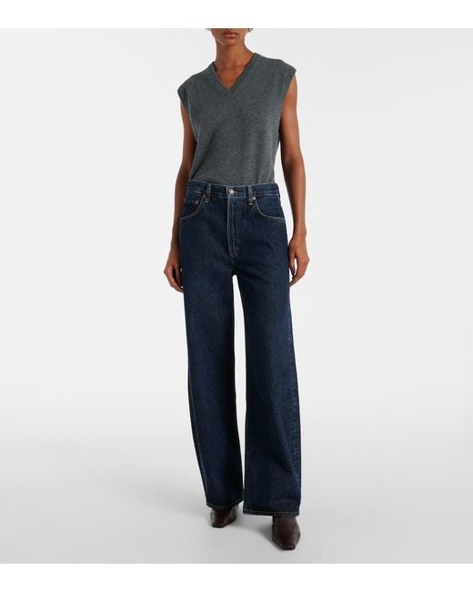 Agolde Blue Low Curve Mid-Rise Barrel-Leg Jeans
