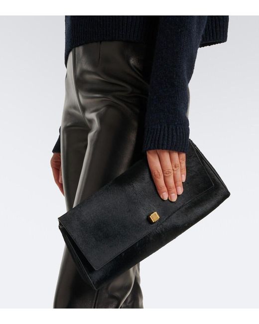 Khaite Black Audrey Medium Calf Hair Clutch