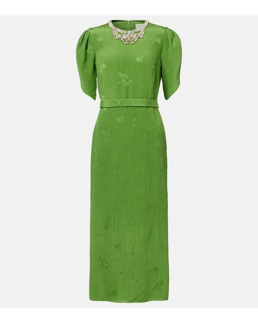 Erdem Green Embellished Jacquard Cocktail Dress