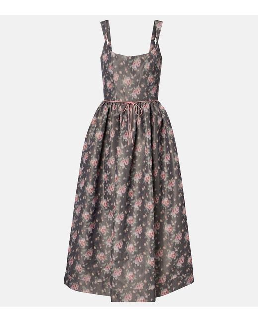 Markarian Gray Apple Floral Taffeta Corset Midi Dress