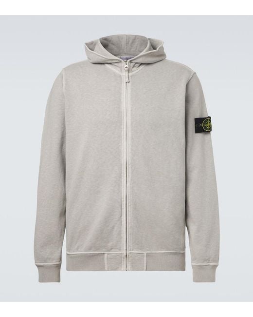 Stone Island Gray Cotton Jersey Zip-Up Hoodie for men