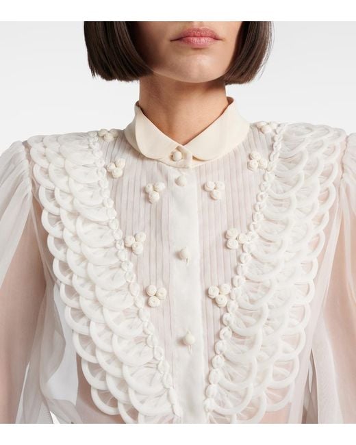 Valentino White Sheer Silk Organza Blouse